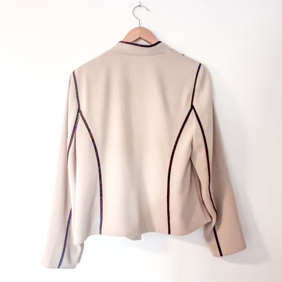 Chico's Contrast Pipe Jacket with Polka Dot Liner Women's Size 8 M Tan & Black - Picture 5 of 13